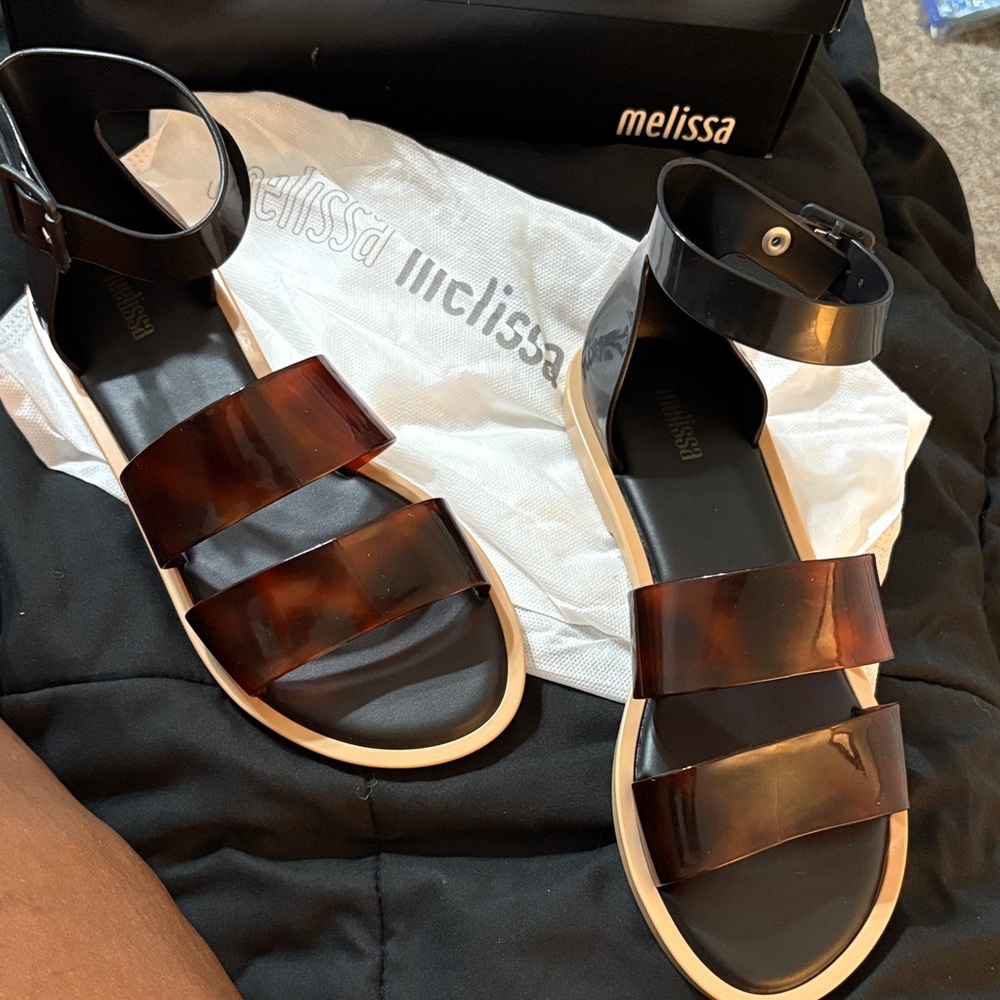 Melissa Tortoiseshell and Black Strappy Sandals